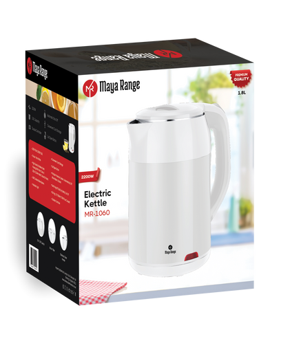 Maya Range - Electric Kettle Stainless Steel 2200W 1.8L Pearl White & Brown.