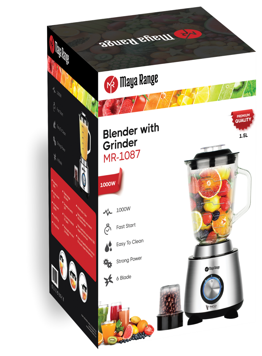 Maya Range -Blender With Grinder STAINLESS STEEL 1000W -MR-1087