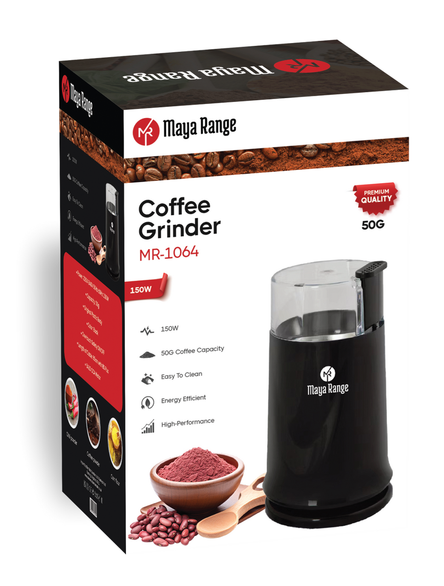 Maya Range - COFEE GRINDER PLASTIC BODY 150W 50G BLACK –MR-1064